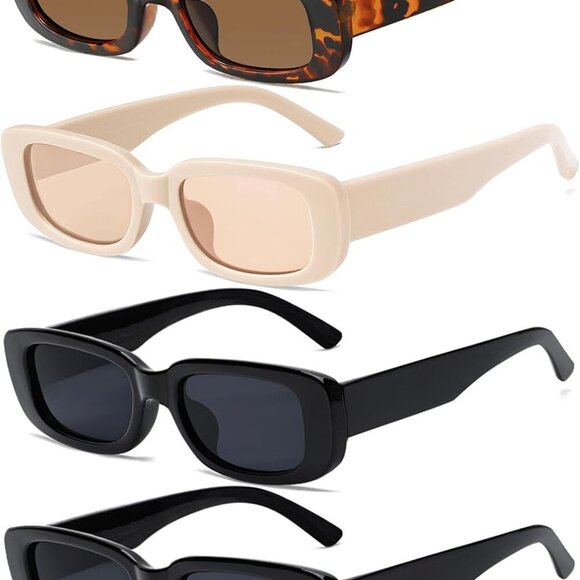 4 Pieces Retro Vintage Sunglasses Small Square Rectangle 90s Glasses Trendy Y2K - Picture 1 of 6